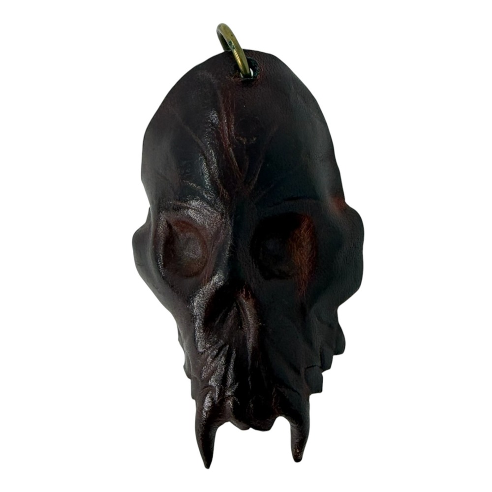 Vtg Handmade Leather Vampire Skull Pendant Gothic Horror Macabre Dark Fantasy